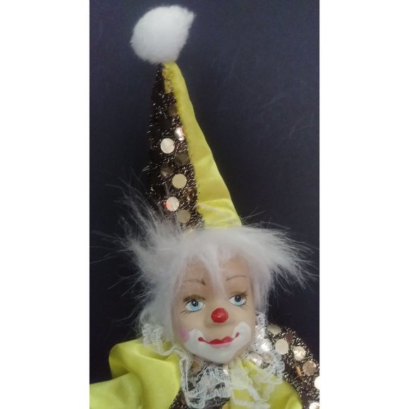 Vintage 6" Hard Plastic Face Mardi Gras Renaissance Clown Jester on a swing - Picture 8 of 10